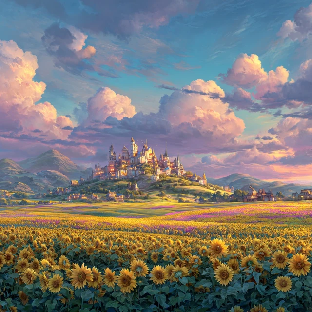 Fantasy Kingdom Dreamy Landscape Sunflowers