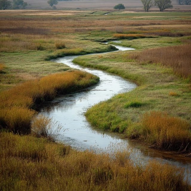 Meandering River in Prairie Landscape