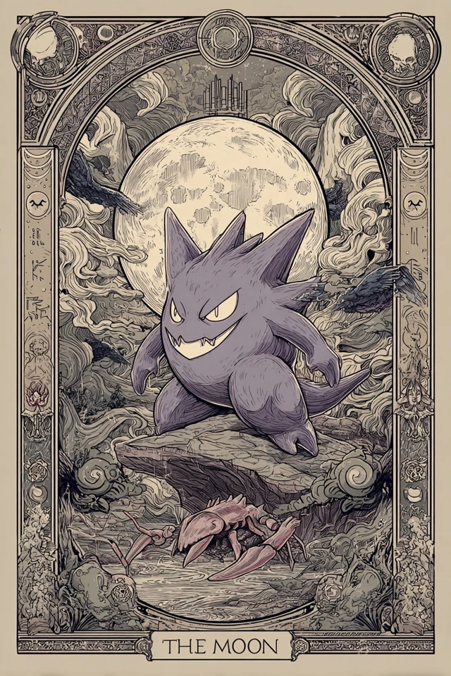 Pokemon Gengar Moon Tarot Card Illustration